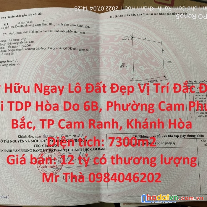 Sở hữu ngay lô đất đẹp vị trí đắc địa tại tdp hòa do 6b, phường cam phúc bắc, tp cam ranh, khánh