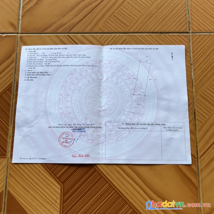 Cần bán lô đất vị trí đẹp tại huyện long hồ tỉnh vĩnh long