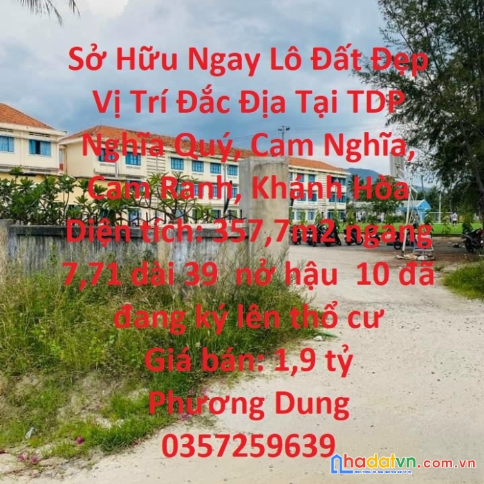 Sở hữu ngay lô đất đẹp vị trí đắc địa tại tdp nghĩa quý, cam nghĩa, cam ranh, khánh hòa