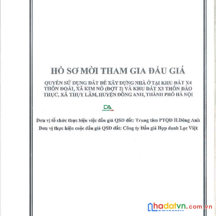 Thông báo đấu giá qsd đất khu đất x4 thôn đoài kim nỗ (đợt 2) và khu đất x3 thôn đào thục, xã thuỵ