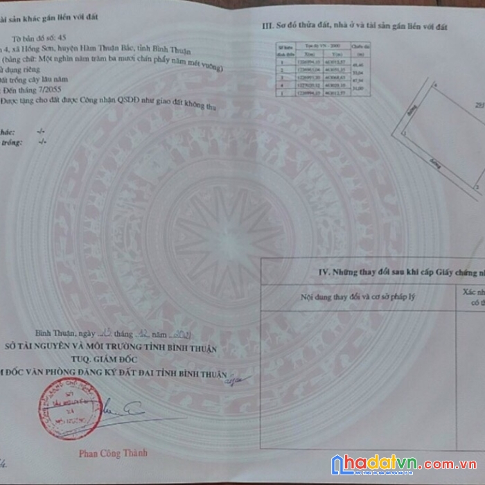 Bán 1539m2 đất sào ở hàm thuận bắc, bình thuận. hai mặt tiền đường thể hiện, đất đẹp vuông vức.