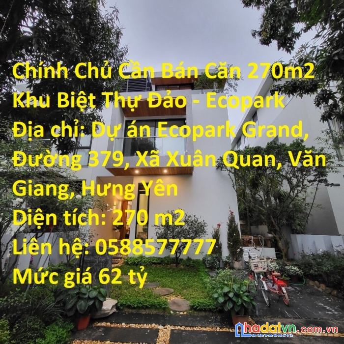 Chính chủ cần bán căn 270m2 khu biệt thự đảo – ecopark