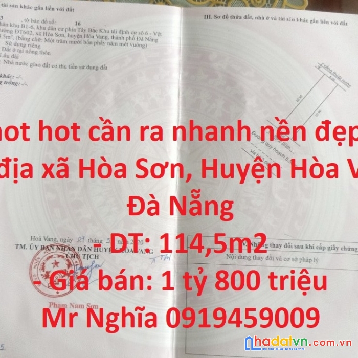 Hot hot hot cần ra nhanh nền đẹp vị trí đắc địa xã hòa sơn, huyện hòa vang, đà nẵng