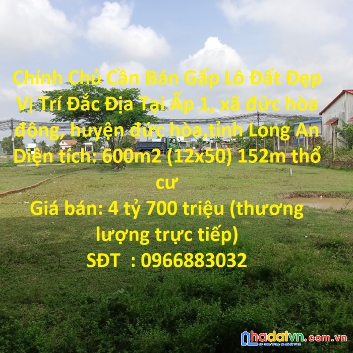 Chính chủ cần bán gấp lô đất đẹp vị trí đắc địa tại huyện đức hòa-long an