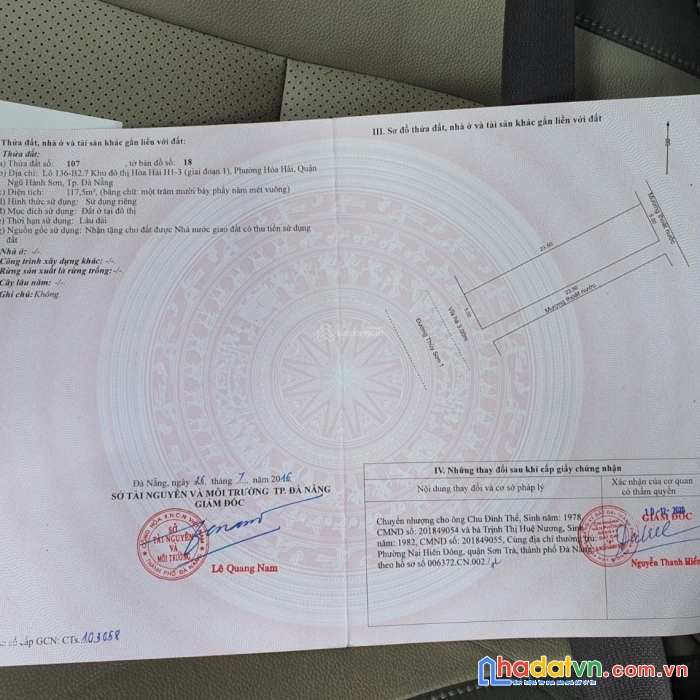 Chính chủ bán rẻ lô đất kẹp cống 117,5m2 đường thủy sơn 1 , phường hòa hải - đà nẵng