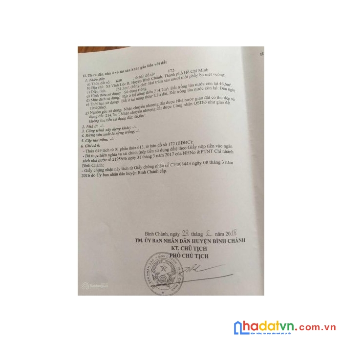 Bán đất 1/ võ văn vân vĩnh lộc b 261m thổ cư giá 15 tỷ