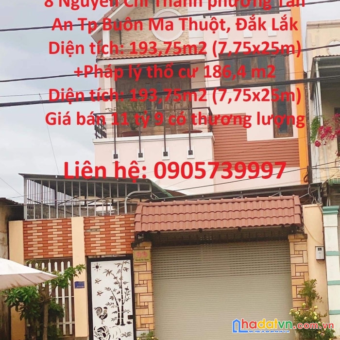 Bán nhà chính chủ mặt tiền tdp 8 nguyễn chí thanh phường tân an tp buôn ma thuột, đắk lắk