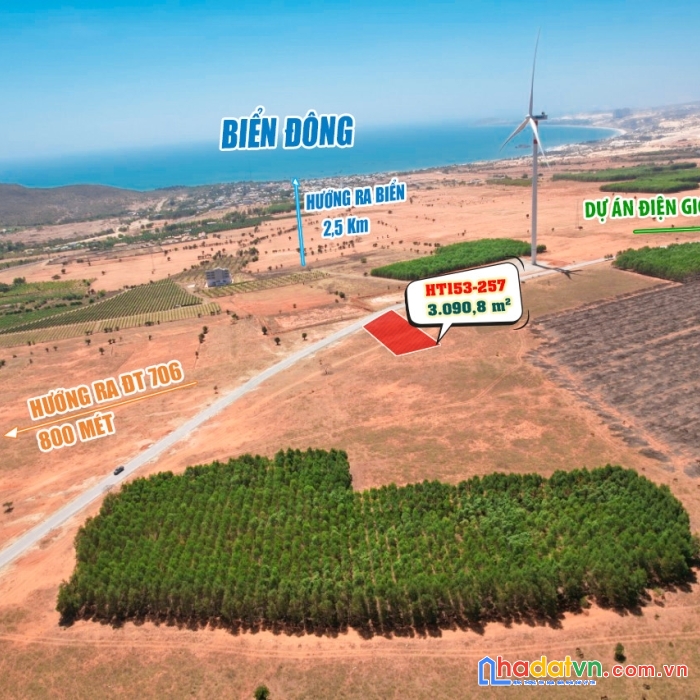 Bán 3090m2 đất vườn mặt tiền đường nhựa, cách biển 2km,dt716 800m,...bình thuận, sổ sẵn. giá 4 tỷ 280 triệu