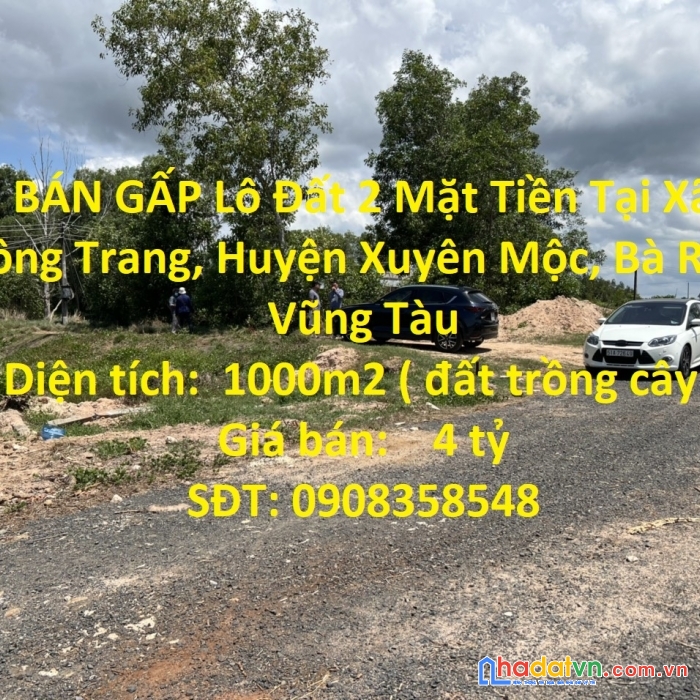Bán gấp lô đất 2 mặt tiền tại xã bông trang, huyện xuyên mộc, bà rịa - vũng tàu