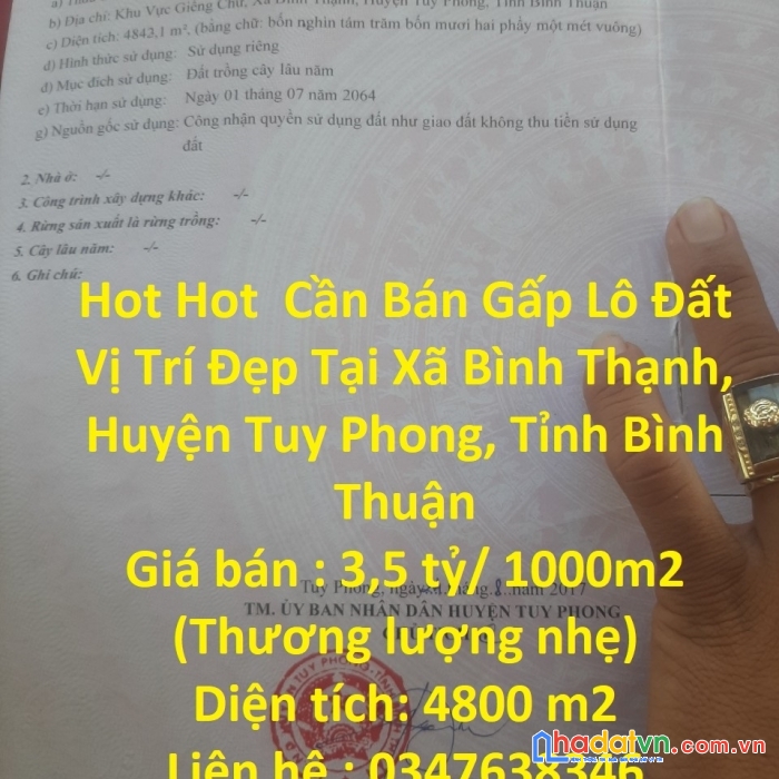 Hot hot  cần bán gấp lô đất vị trí đẹp tại xã bình thạnh, huyện tuy phong, tỉnh bình thuận