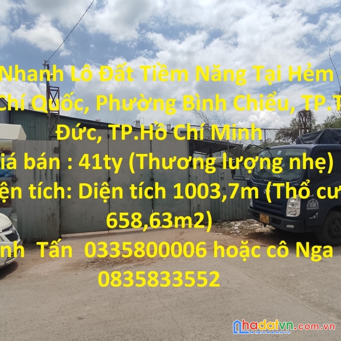 Bán nhanh lô đất tiềm năng tại phường bình chiểu, thành phố thủ đức