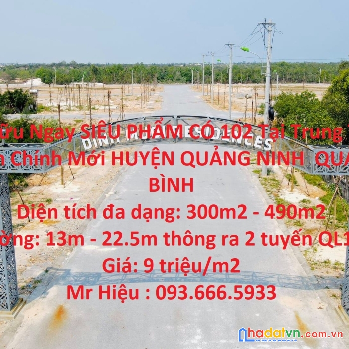 Sở hữu ngay siêu phẩm có 102 tại trung tâm hành chính mới huyện quảng ninh  quảng bình