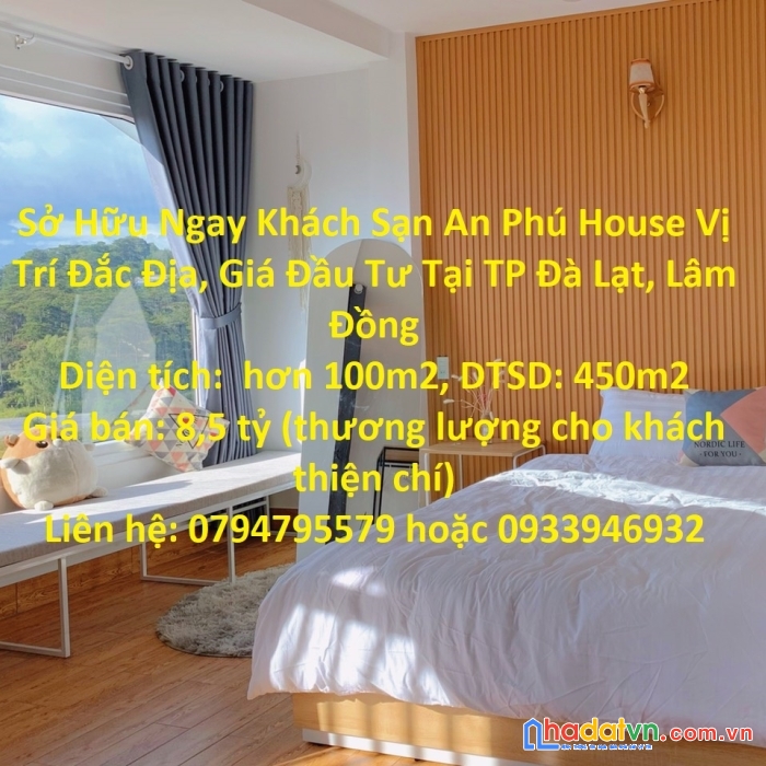 Sở hữu ngay khách sạn an phú house vị trí đắc địa, giá đầu tư tại tp đà lạt, lâm đồng