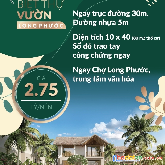 Đất biệt thự vườn long phước - qh khu nhà vườn biệt thự chuẩn - đẳng cấp tp bà rịa