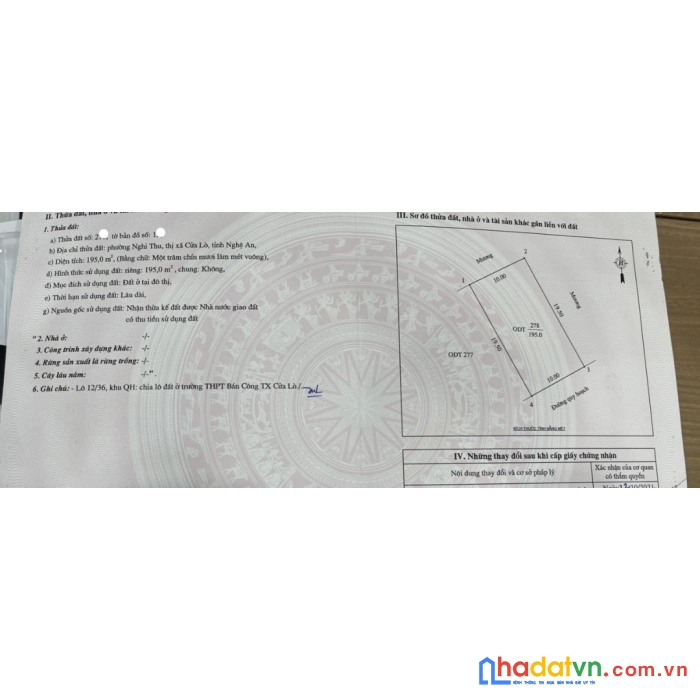 Chính chủ cần bán lô đất vị trí tại thị xã cửa lò nghệ an