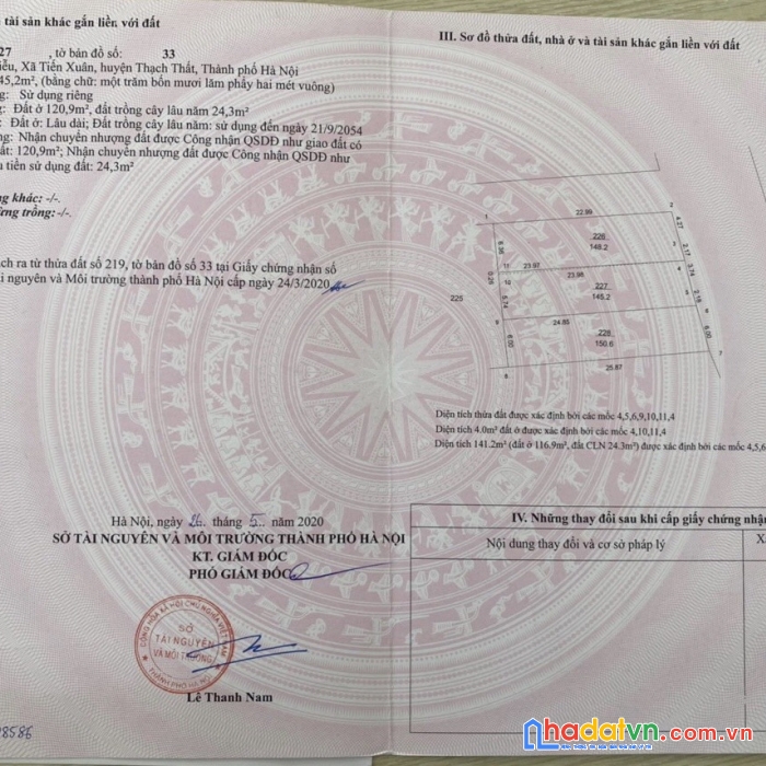 Bán 145m2 đất thôn miễu - xã tiến xuân