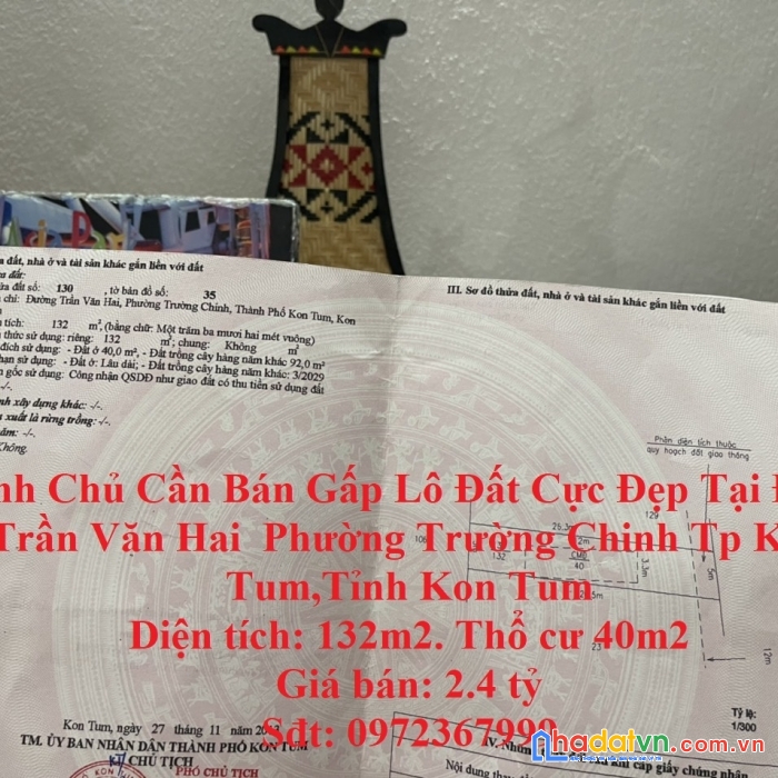 Chính chủ cần bán gấp lô đất cực đẹp tại phường trường chinh thành phố kon tum