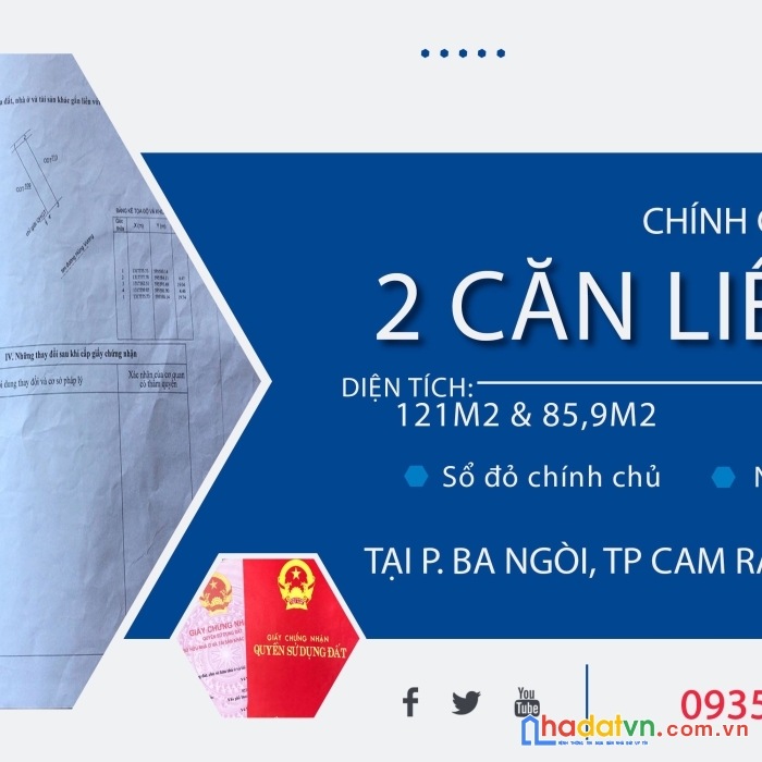 Chính chủ bán 2 căn liền kề ngay quốc lộ 1a cam ranh