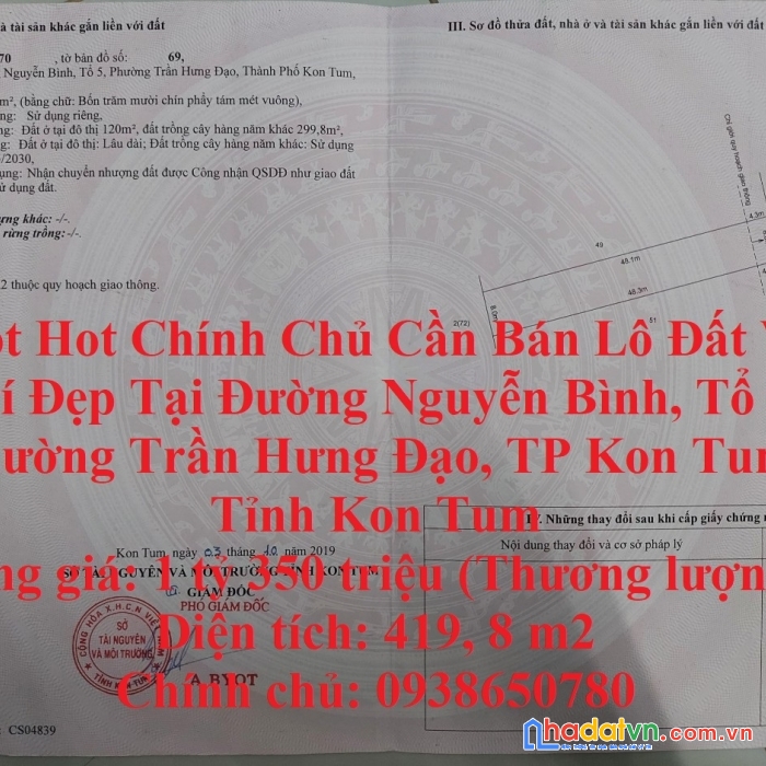 Hot hot chính chủ cần bán lô đất vị trí đẹp tại thành phố kon tum , tỉnh kon tum