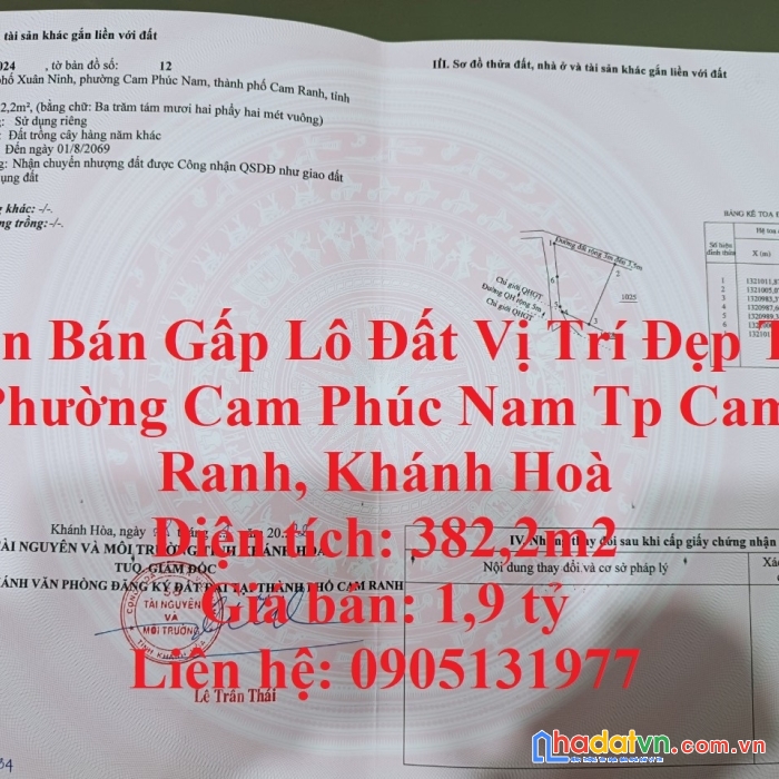 Cần bán gấp lô đất vị trí đẹp tại phường cam phúc nam tp cam ranh, khánh hoà