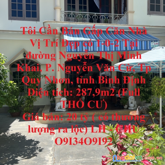 Tôi cần bán gấp căn nhà vị trí đẹp có 1-0-2 tại p nguyễn văn cừ tp quy nhơn