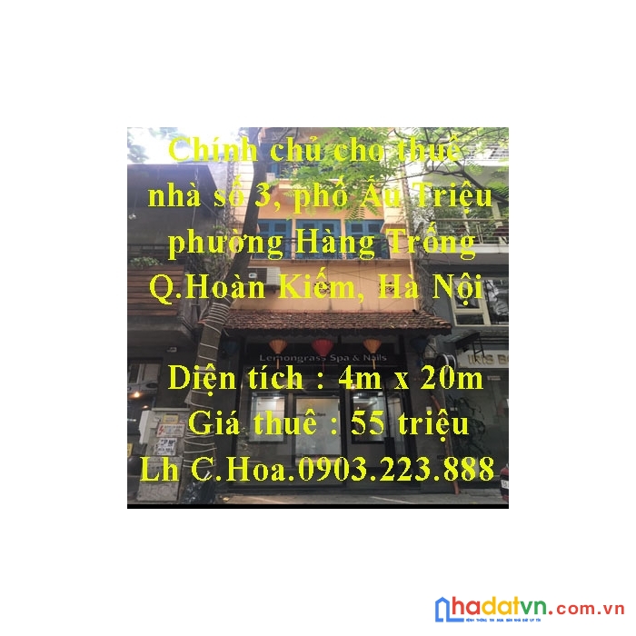 Chính chủ cho thuê nhà số 3, phố ấu triệu, phường hàng trống, quận hoàn kiếm, hà nội