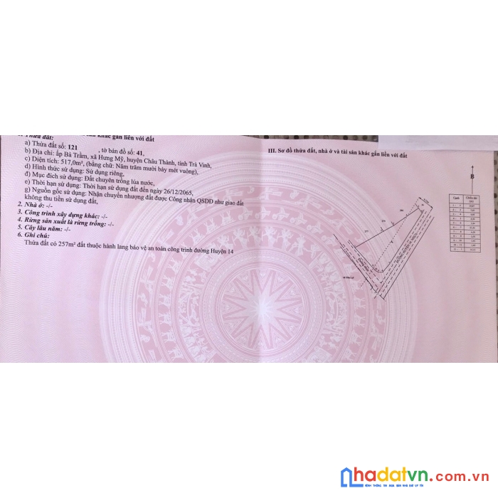 Cần bán gấp lô đất vị trí đẹp - giá siêu ưu đãi tại x. hưng mỹ châu thành trà vinh