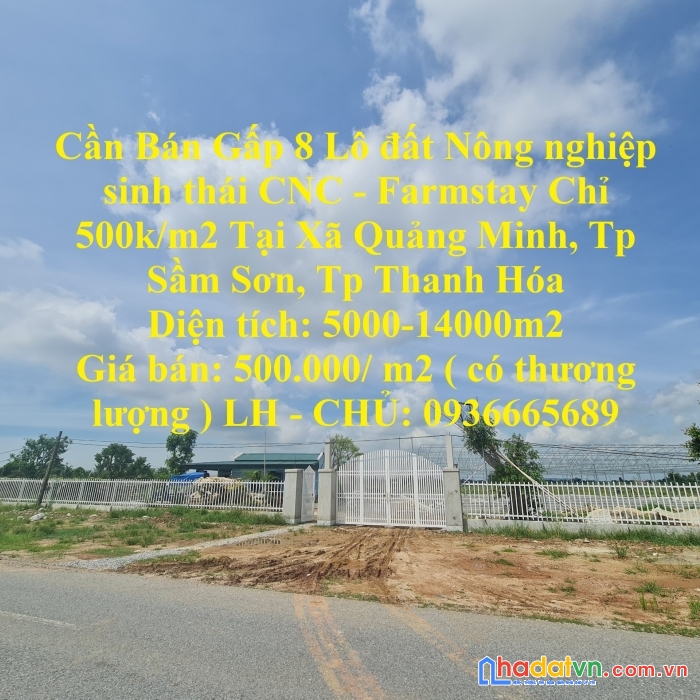 Cần bán gấp 8 lô đất nông nghiệp sinh thái cnc - farmstay chỉ 500k/m2 tại quảng minh - tp sầm sơn