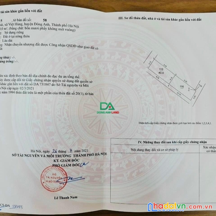 Bán 40m2 đất thị trấn đông anh gần chợ 2 mặt tiền