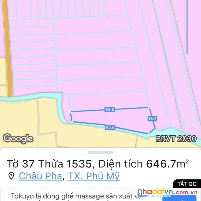 Đất đẹp, giá rẻ diện tích 654m2 tại phú mỹ, bà rịa