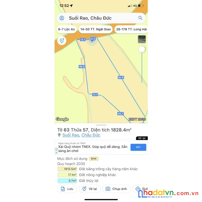 Đất sào xã suối rao, đường nhựa chỉ 800tr/sào