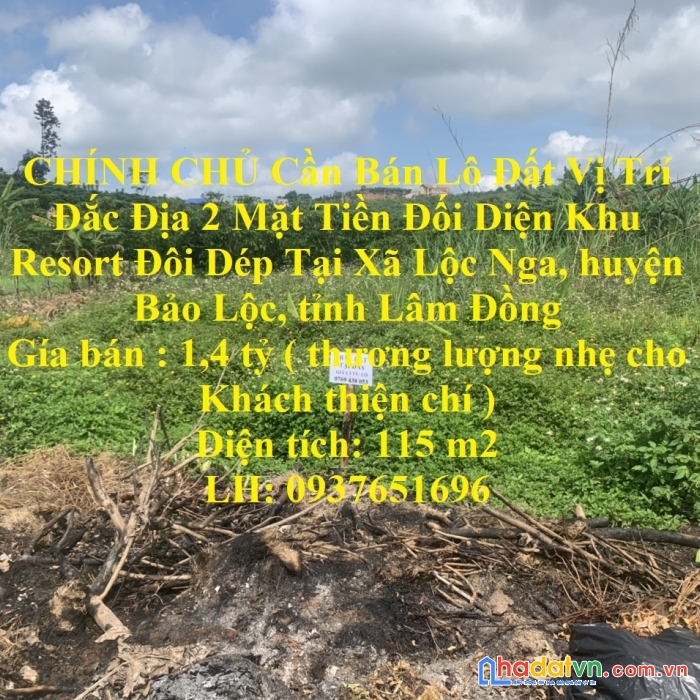 Chính chủ cần bán lô đất vị trí đắc địa 2 mặt tiền đối diện khu resort đôi dép tại lâm đồng