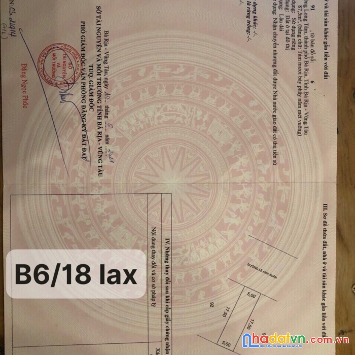 Bán lô đất mặt tiền đường lê anh xuân khu barimex long tâm bệnh viện bà rịa