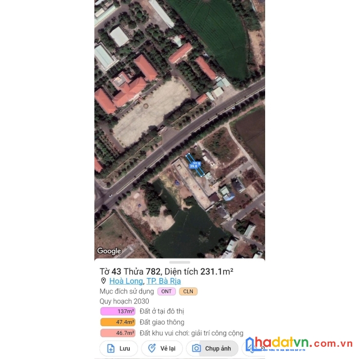 Bán lô đất mặt tiền đường hùng vương tp. bà rịa