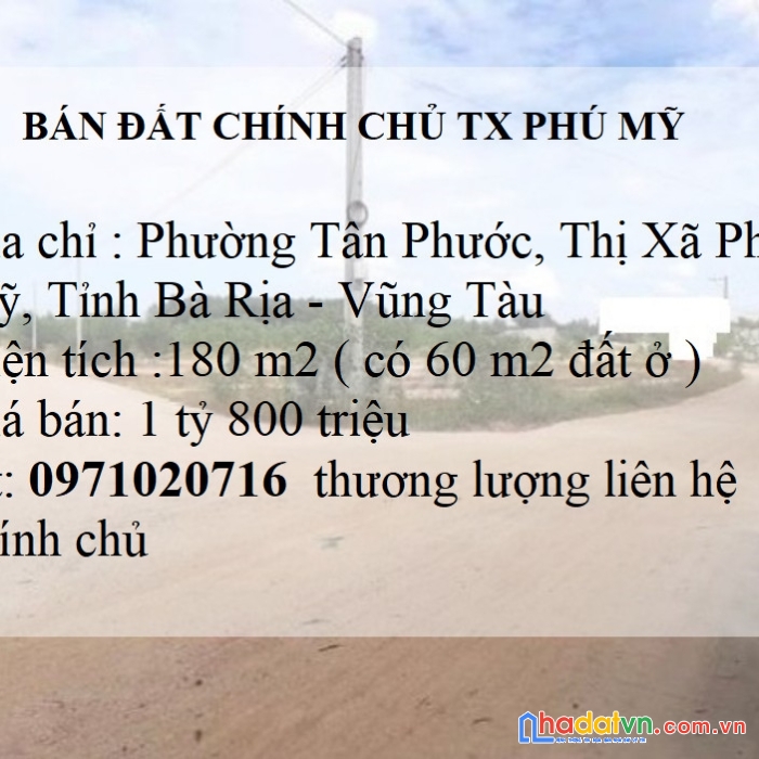 Bán đất chính chủ thị xã phú mỹ