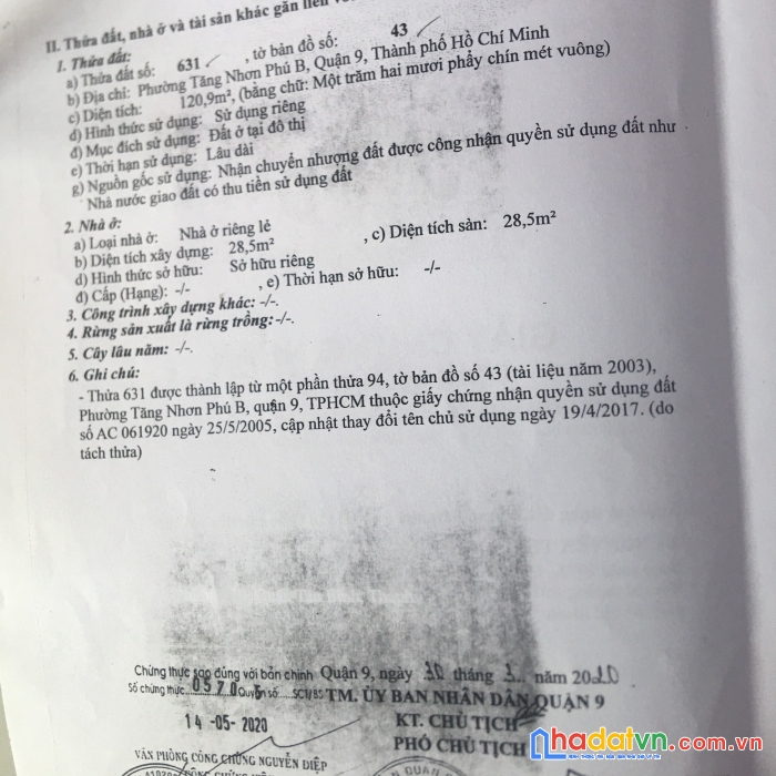 Bán đất thổ full 235 m tăng nhơn phú b giá 13,5 tỷ