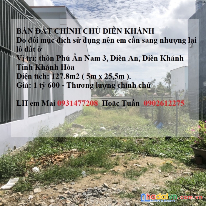 Bán đất chính chủ  huyện diên khánh