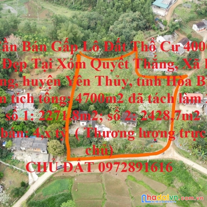 Tôi cần bán gấp lô đất thổ cư 4000m2 siêu đẹp tại huyện yên thủy hòa bình