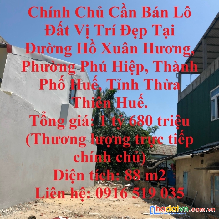 Chính chủ cần bán lô đất vị trí đẹp tại thành phố huế.