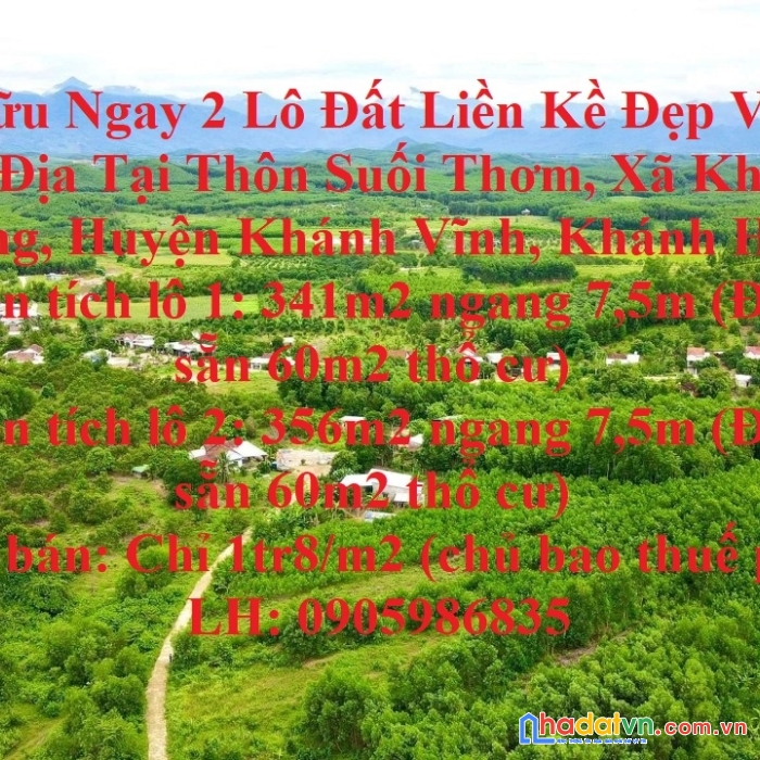 Sở hữu ngay 2 lô đất liền kề đẹp vị trí đắc địa tại thôn suối thơm, xã khánh đông, huyện khánh