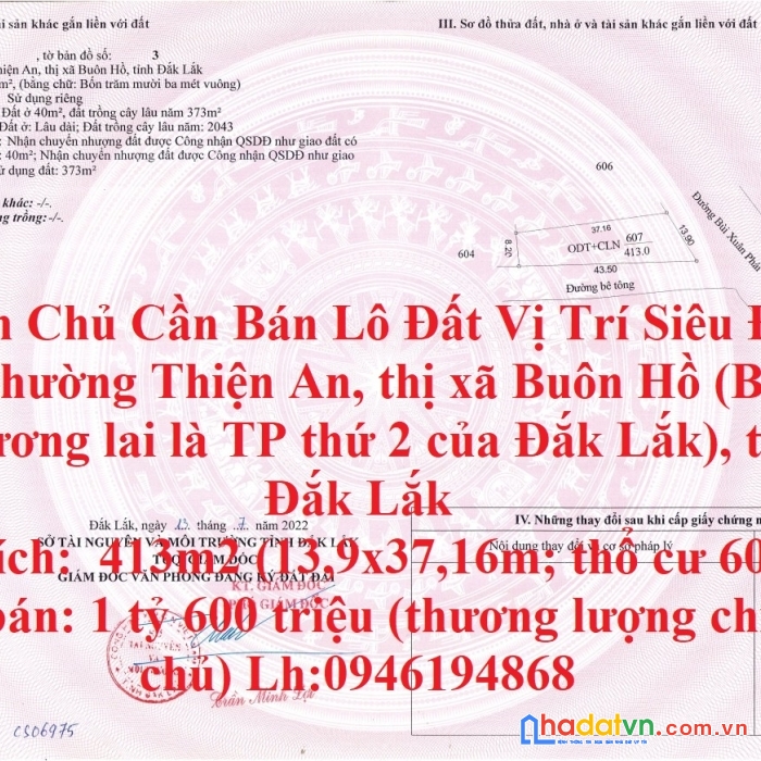 Chính chủ cần bán lô đất vị trí siêu đẹp tại thiện an, buôn hồ