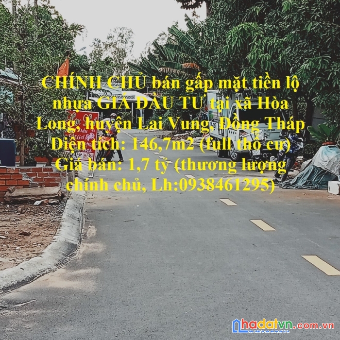 Chính chủ bán gấp mặt tiền lộ nhựa giá đầu tư tại lai vung, đồng tháp