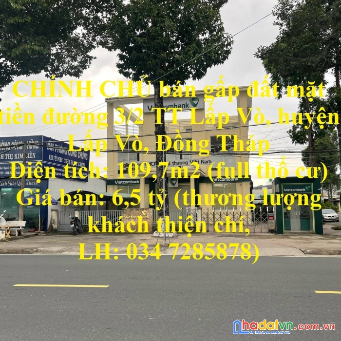 Chính chủ bán gấp đất mặt tiền đường 3/2 tt lấp vò, huyện lấp vò, đồng tháp