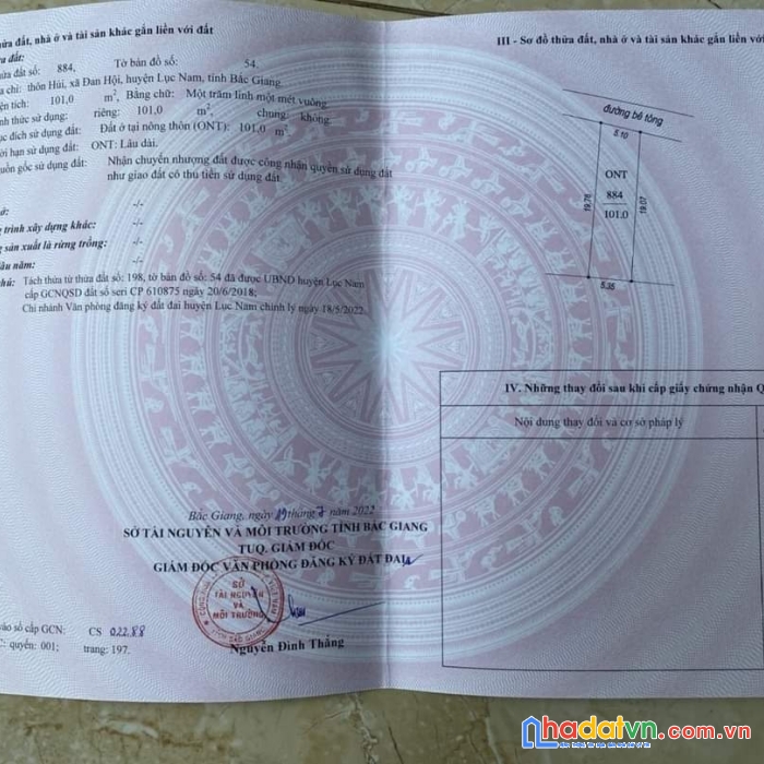 Bán đất sổ đỏ giá 290 triệu ở thôn húi,xã đan hội,lục nam,bắc giang