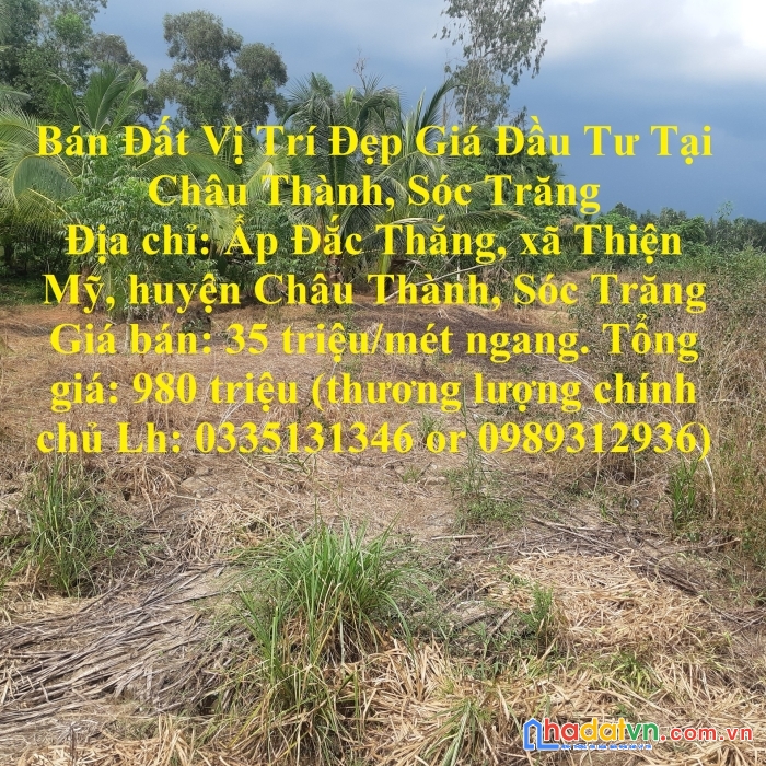 Bán đất vị trí đẹp giá đầu tư tại châu thành, sóc trăng