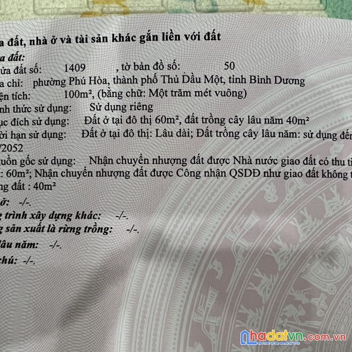 Cần bán nhanh lô đất đệp tại phường phú hòa , thành phố thủ dầu một, tỉnh bình dương