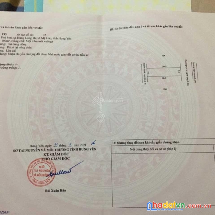 Bán mảnh đất đấu giá 100m2 xã hưng long, mỹ hào, hưng yên