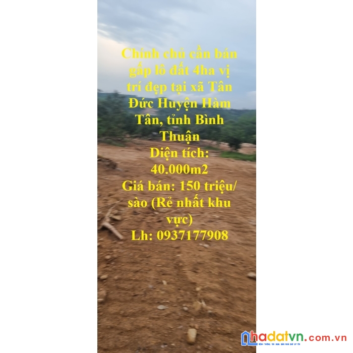 Chính chủ cần bán gấp lô đất 4ha vị trí đẹp tại xã tân đức huyện hàm tân, tỉnh bình thuận