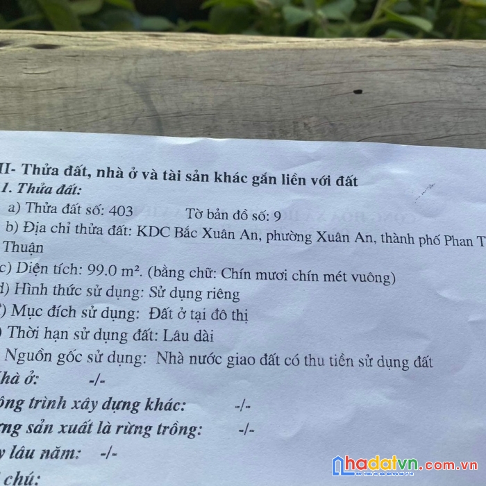 Đất chính chủ - vị trí đẹp duy nhất tại kdc bắc xuân an p. xuân an tp phan thiết.