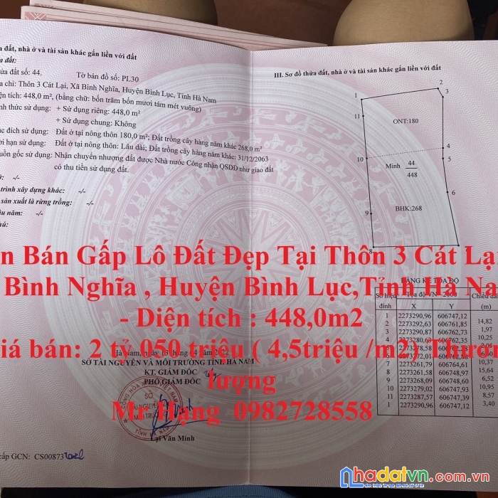 Cần bán gấp lô đất đẹp tại huyện bình lục ,tỉnh hà nam